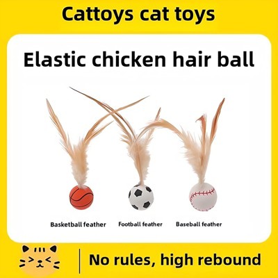 Pet Chicken Feather Bouncing Ball Lightweight Interactive Cat Dog Toy with Erratic Bounce Trajectory  Elastic Bouncy Cat Toys with Feather Tails