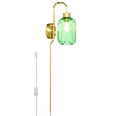 32" Otto Retro Wall Sconce Green - River of Goods: Brushed Gold-Finish, LED Compatible, UL Listed