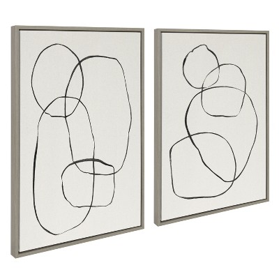 Kate and Laurel Sylvie Going in Circles Framed Textured Canvas Set by Teju Reval of SnazzyHues, 2 Piece 23x33, Gray