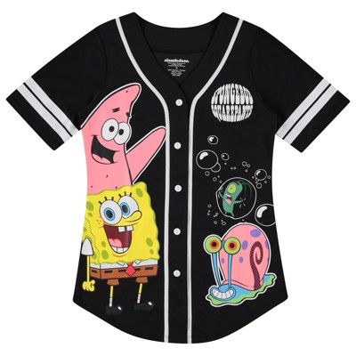Ladies Spongebob Squarepants Baseball Jersey - Spongebob, Mr Krabs, Squidward, Patrick Star - Mesh Button Down Baseball Jersey
