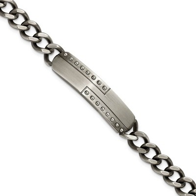 Black Bow Jewelry Mens 12mm Gun Metal Plated Stainless Steel Matte I.D. Bracelet, 9 Inch