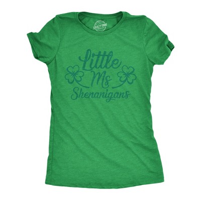 Womens Little Ms Shenanigans T Shirt Funny St Patricks Day Parade Outfit Graphic Novelty Tee - Crazy Dog Women's T Shirt for Saint Patrick's Day