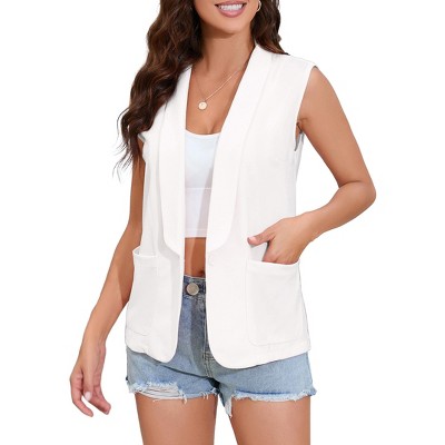 Women's Sleeveless Vest Blazer Fully Lined Fashion Casual Open Front Work Office Tops Jacket Pockets