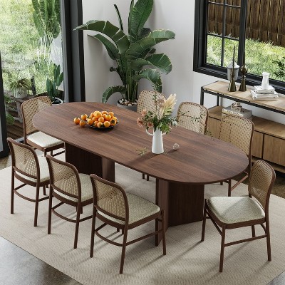 79" Farmhouse Large Oval Brown Dining Table for 6-8 People with V-Shaped Legs for Dining Room and Living Room