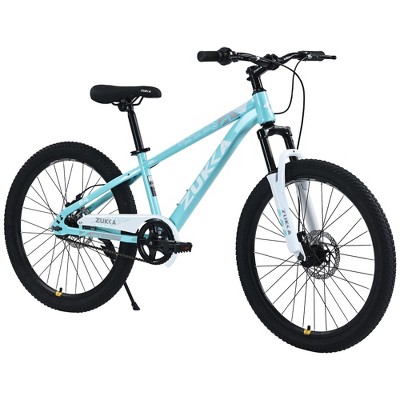 NAYSAYE 24 Inch Mountain Bike Kids Bike with Suspension Fork Steel Frame for Kids Aged 9 to 12 Years, Cyan, 63.78"*24.8"*37.2"
