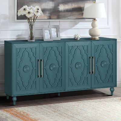 Okak Storage Cabinet with Carved Flower Door, Entryway Cabinet with Metal Handle Sideboard Cabinet for Living Room