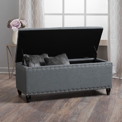 CAVINAS Modern Pull-Open Top Ottoman Bench with Nailhead Accents,Rectangular Storage Ottoman for Living Room