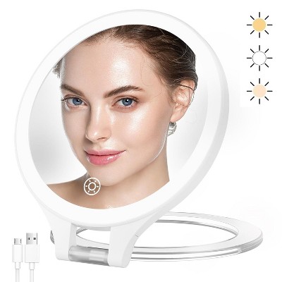 FASCINATE 2-Sided Rechargeable, Adjustable, Portable 1X/10X Magnifying Mirror with 3 Color Lights