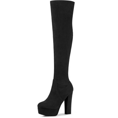Perphy Women's Platform Chunky Heel Round Toe Over the Knee Thigh High Boots