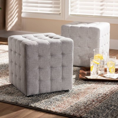Set of 2 Elladio Cube Ottoman Set Grayish Beige - Baxton Studio: Footstool, No Assembly Required