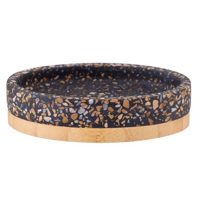 Moda at Home Soren Cement Terrazo with Bamboo Soap Dish Black