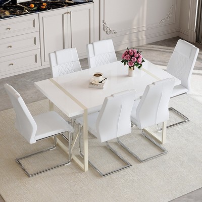 ModernLuxe 5/7 PCS Dining Set for 4/6, Modern Dining Table Set with Upholstered Dining Chairs, White