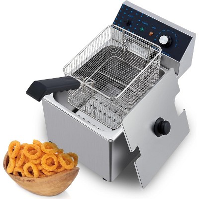 Acekool 8L Electric Deep Fryer with Basket, 1600W Stainless Steel, Adjustable Temp, Countertop Fryer for Restaurant & Home Kitchen