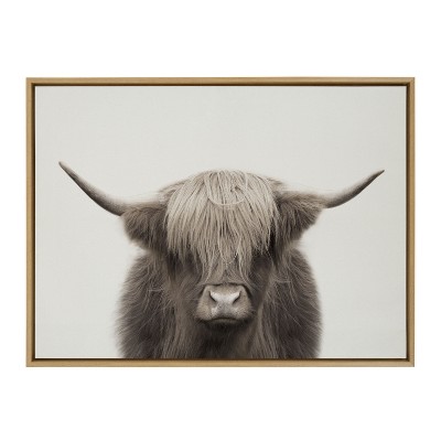 Kate and Laurel - Sylvie Hey Dude Highland Cow Color Framed Canvas by The Creative Bunch Studio