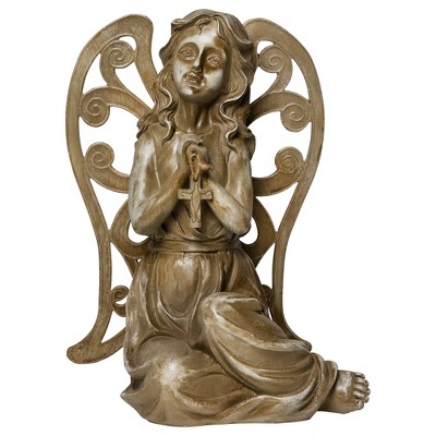 Northlight 14.5" Sitting Angel with Cross Garden Statue Outdoor Decoration - Brown