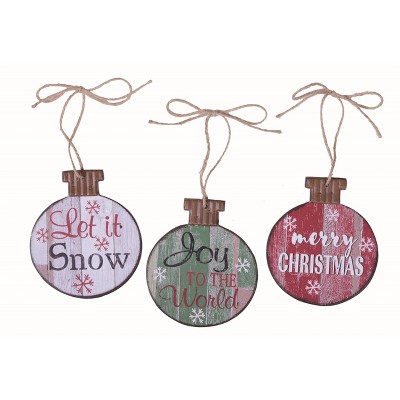 Transpac Rustic Wood Ornament Set of 3 Christmas Tree Decorations for Home Holiday Decor