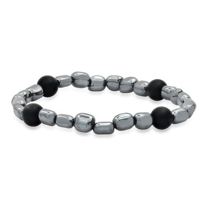 Steeltime Men's hematite and black lava beaded stretch bracelet