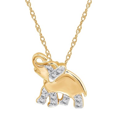 GILDED 1/10 CTTW Natural Round-Cut Diamond  Elephant Pendant-Necklace in 10KT Yellow Gold, 18" Chain