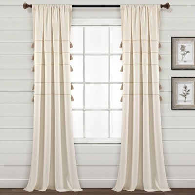 Set of 2 Farmhouse Boho Striped Woven Tassel Yarn Dyed Cotton Window Curtain Panels - Lush Décor