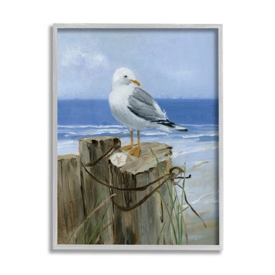 Stupell Industries Seagull Sand Dollar on Soft Nautical Beach Post