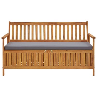 vidaXL Patio Storage Bench with Cushion 58.3" Solid Acacia Wood