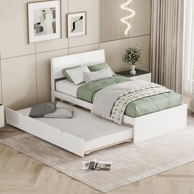 Twin Size Bed Frame with Twin Size Trundle, Headboard and Footboard