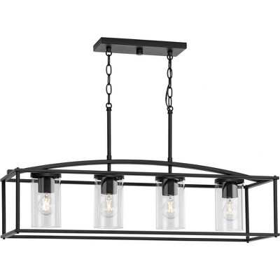 Progress Lighting Swansea 4-Light Outdoor Island Chandelier, Matte Black, Clear Glass Shades