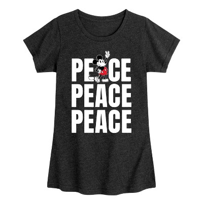 Girls' - Disney - Mickey Peace Fitted Short Sleeve Graphic T-Shirt