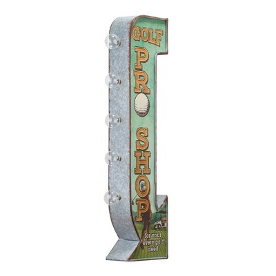 American Art Decor Metal LED Golf Pro Shop Marquee Sign: Vintage Style, Double-Sided, Battery Operated