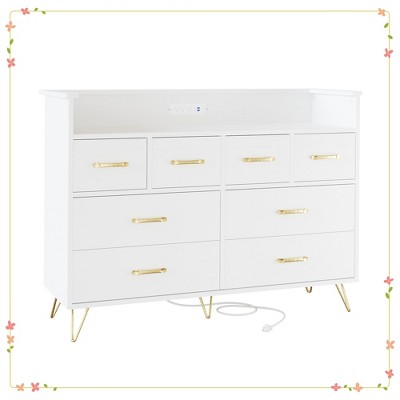 8 Drawer Dresser, Modern Dresser for Bedroom with Led Lights and Charging Station