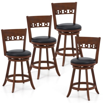 Tangkula 4PCS 24.5" Counter Height Bar Chairs Swivel Bar Stools w/ Rubber Wood Frame