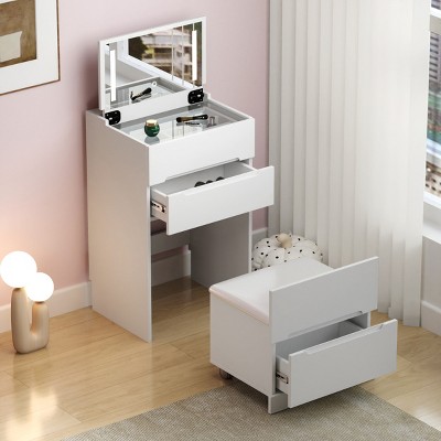 Vanity Desk Modern with Flip Mirror and Glass Top for Bedroom 18.9in-3irtyhousy