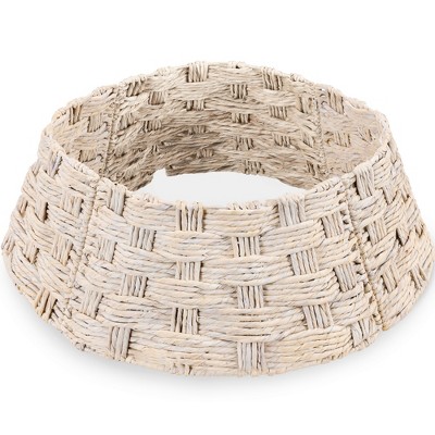 Best Choice Products 42in Basket Woven Hyacinth Christmas Tree Collar, Tree Skirt Accessory w/ Cord Cut-Out