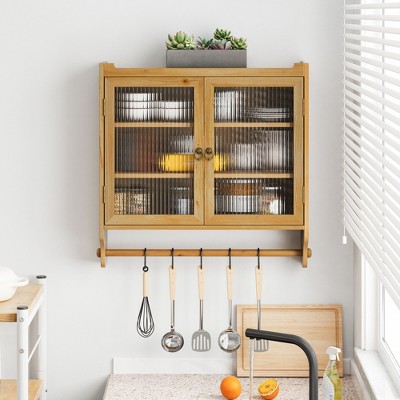 Okak Wall Cabinet, Storage Cabinet with 2 Glass Doors and 3 Shelves, Accent Cabinets for Kitchen, Dining Room
