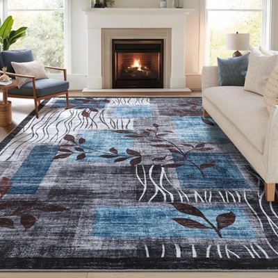 Modern Floral Area Rug Indoor Large Washable Floor Carpet Rug Contemporary Aesthetic Bedroom Rug Non Slip Accent Throw Rug