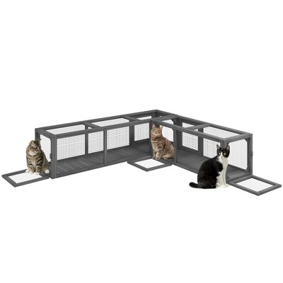 PawHut Cat Tunnel Outdoor, Wooden Cat Tube with Combinable Design, 8 Doors, 98" Cat Toys for Kitty, Puppy, Pet