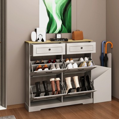 KTMBDW Shoe Storage Cabinet with Flip Drawers, Freestanding Shoe Organizer for Entryway, Narrow Shoe Rack Cabinet, White
