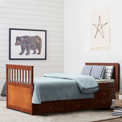 Costway Twin Captain's Bed Bunk Bed Alternative w/ Trundle & Drawers for Kids WalnutEspressoWhite