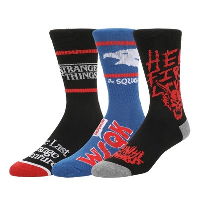Stranger Things Glow In The Dark, Hellfire Club and Squawk Mens Athletic Crew Socks 3 Pack