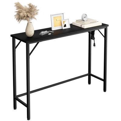 Whizmax Narrow Sofa Table, Console Table with Power Outlets & USB Ports, Industrial Entryway Table for Hallway, Living Room, Bedroom, Foyer