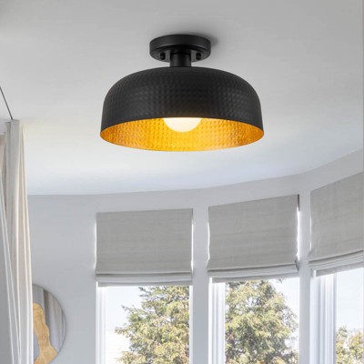 LLHZSY Black Ceiling Light 12 1/5" Wide Mid Century Modern Hammered Arc Shade for Kitchen Entryway Bedroom