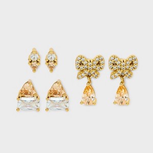 14K Gold Dipped Cubic Zirconia Stud and Hoop Earring Set 3pc - 1 of 3