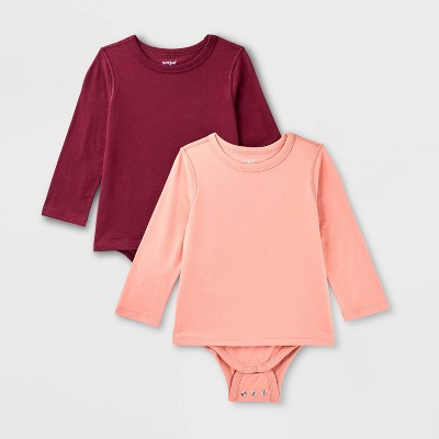 Toddlers' 2pk Adaptive Long Sleeve Bodysuit with Abdominal Access - Cat & Jack™ Burgundy/Coral Pink