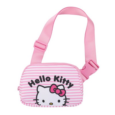 Hello Kitty Character Face 7.75" Pink & White Striped Fanny Pack Sling Bag