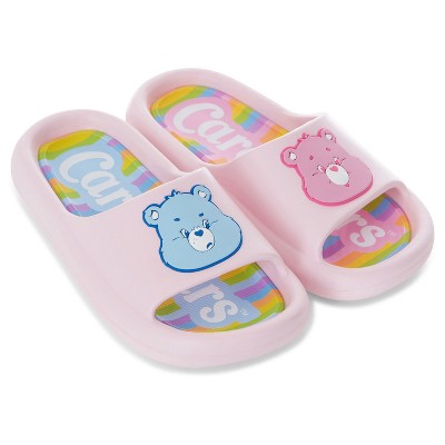 Ladies Care Bears Comfort Slides - Ladies Classic Care Bears Comfort Foam Slide Sandals - Cheer Friend Funshine Good Luck Slip On Slides (Pink, 8)