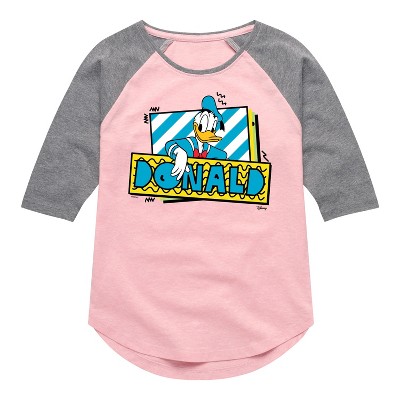 Girls' - Disney - Leaning Donald Duck With Nametag Shirt Tail Raglan Graphic T-shirt