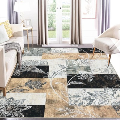 Washable Area Rug Geometric Rug Abstract Floral Rug Large Rug Bedroom Living Room Boho Rug Soft Modern Carpet Boho Modern Floral Rugs Non-Slip