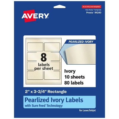 Avery Pearlized Ivory Rectangle Labels with Sure Feed Technology, Print-to-the-Edge, 2" x 3.75"