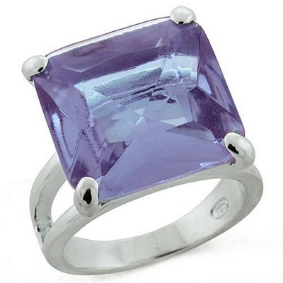 Slickblue Women’s .925 Sterling Silver Ring with Light Amethyst Synthetic Glass, Square Solitaire, Size 6-10