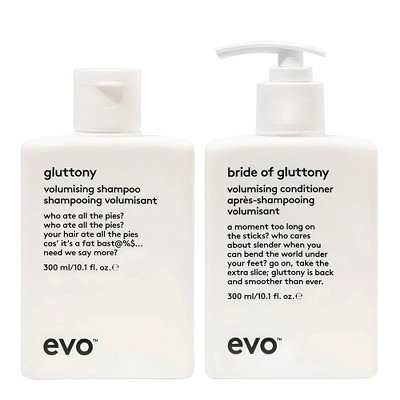 EVO Gluttony Volumizing Shampoo & Conditioner (10.1 oz DUO SET KIT) Adds Hair Lift, Body, Volume, Strength & Elasticity